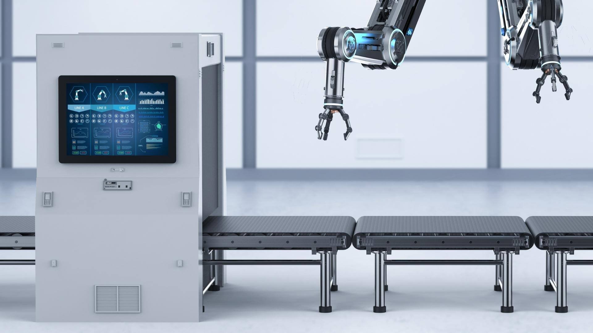 Industry-robot-assembly-line-control-screen-display